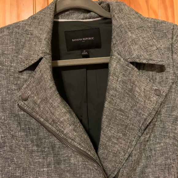 Banana Republic Linen/Rayon-Viscose Asymmetrical Zip Moto Jacket, size 0 - Picture 2 of 13